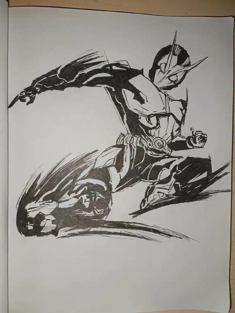 假面骑士01 水墨风.凌空一跃,骑士飞踢!#特摄剧 #临摹手 - 抖音