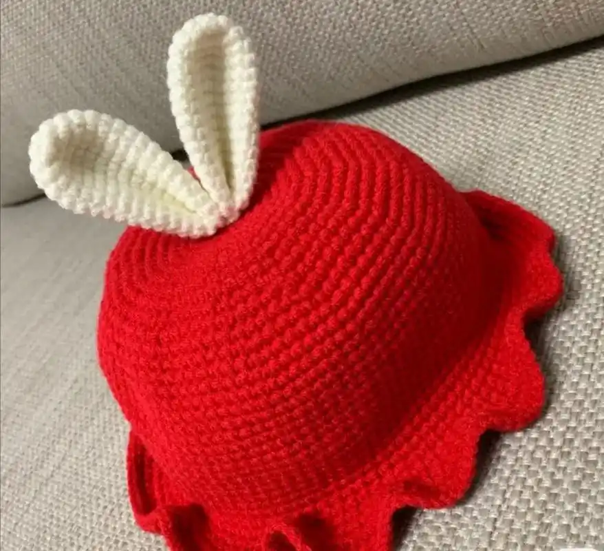 兔耳朵帽子钩织图解分享#儿童盆帽#红色帽子#手工毛线编织  - 抖音