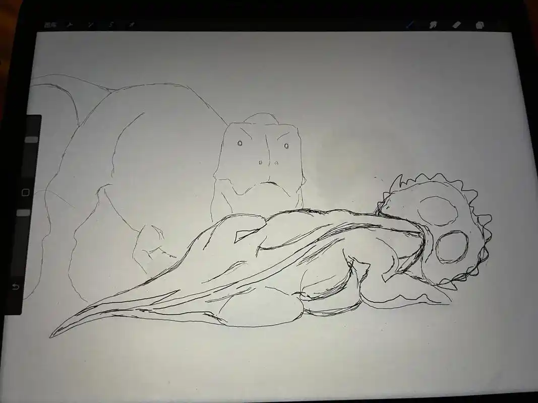 古生物# #创意素描# #我爱画画# #恐龙# 本周新画进行中——诸城暴