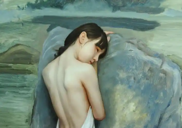 林金福油画——听海》150x90cm