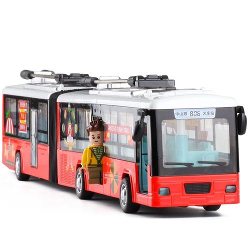 加长语音双节客车公交车电车大巴士儿童宝宝仿真合金汽车模型玩具