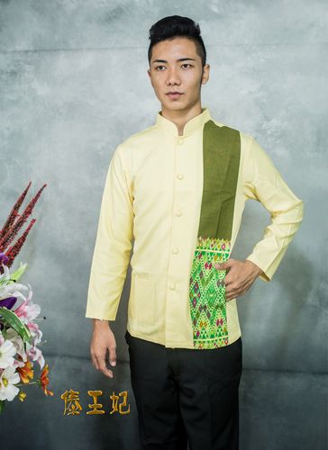 傣王妃服饰老挝泰国秋冬工作服长袖浅黄色服务员营业员酒店工作制服