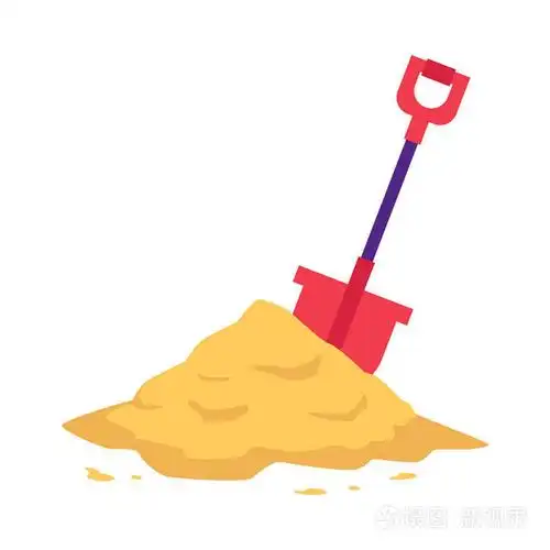 在白色背景查出的与红色铲子的沙子堆在平的样式