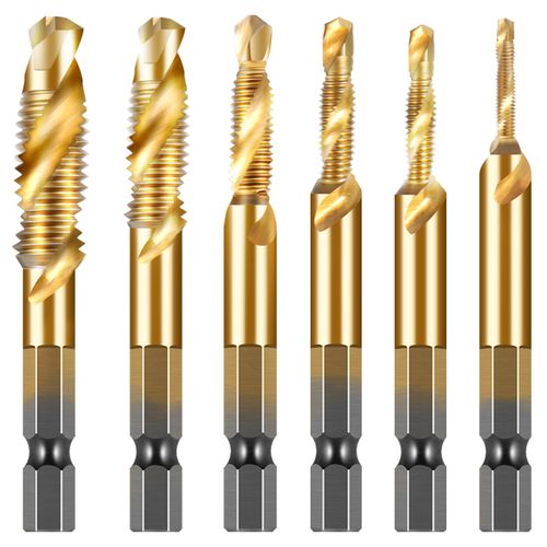机用丝锥攻丝钻头高速钢六角柄丝攻螺旋复合钻攻一体攻牙镀钛倒角_双