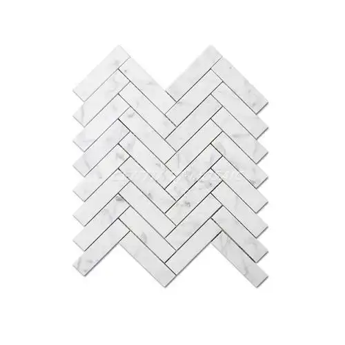 1"x 4" 意大利白色卡拉拉人字形大理石马赛克瓷砖浴室墙