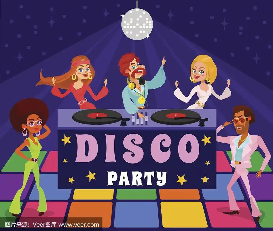 矢量卡通复古插图的一个男人和一个女人在一个迪斯科俱乐部.