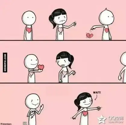 男孩低着头 掏出自己的心左手捂着伤口右手拿着自己的心给一个女孩看