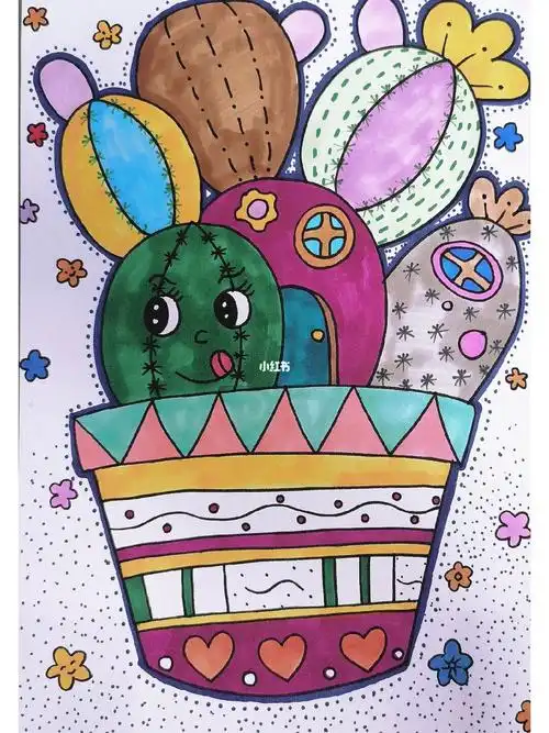 仙人掌儿童画创意画马克笔画