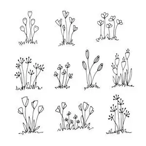 手绘画, 素描, 手绘, 涂鸦花蜡,蜡笔的孩子的手绘五颜六色的鲜花与