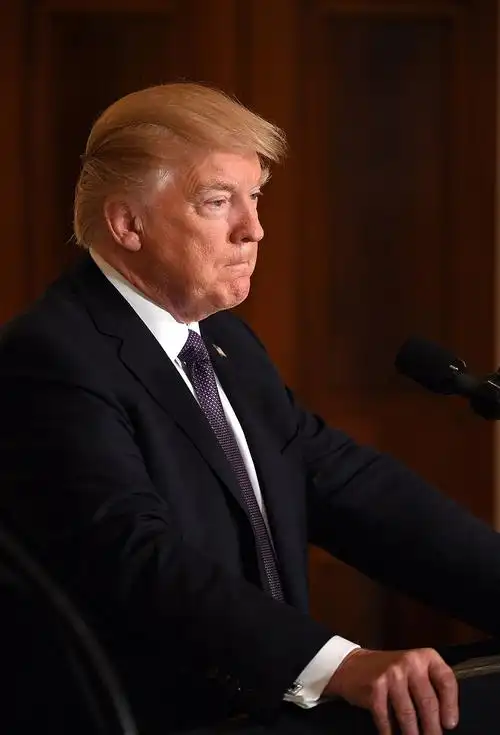 4月12日,美国总统特朗普在华盛顿白宫出席记者会.