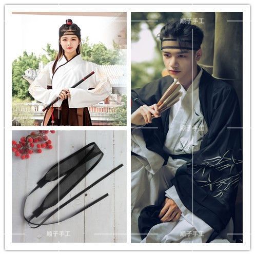 古装侠客汉服魏晋风男女黑色额头抹额装饰发带绑绳古风绑头带动漫