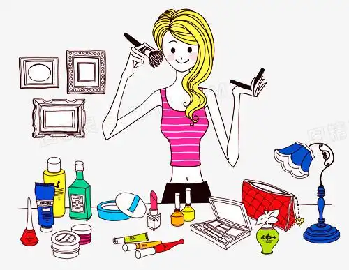 手绘桃心手绘美女手绘女生在化妆pngpsd手绘女生在化妆png卡通手绘站