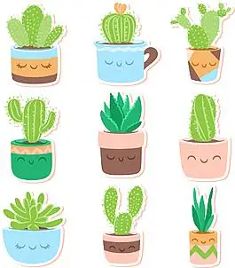 清新卡通仙人掌植物盆栽图案