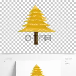 手绘金黄色叶子的落羽杉