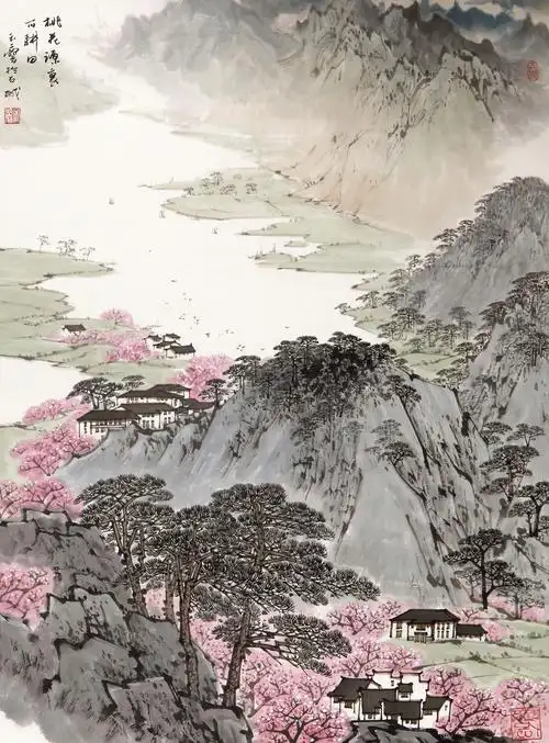 0612 桃花源处 立轴 纸本