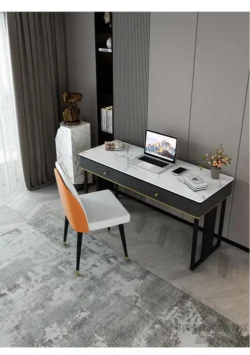书桌轻奢现代极简卧室笔记本电脑桌北欧简约家用写字桌子书椅橘色一张