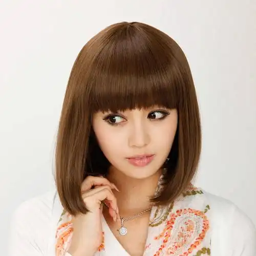 女短发bobo头 波波头 新款帅气蓬松修脸齐刘海梨花头 深棕色