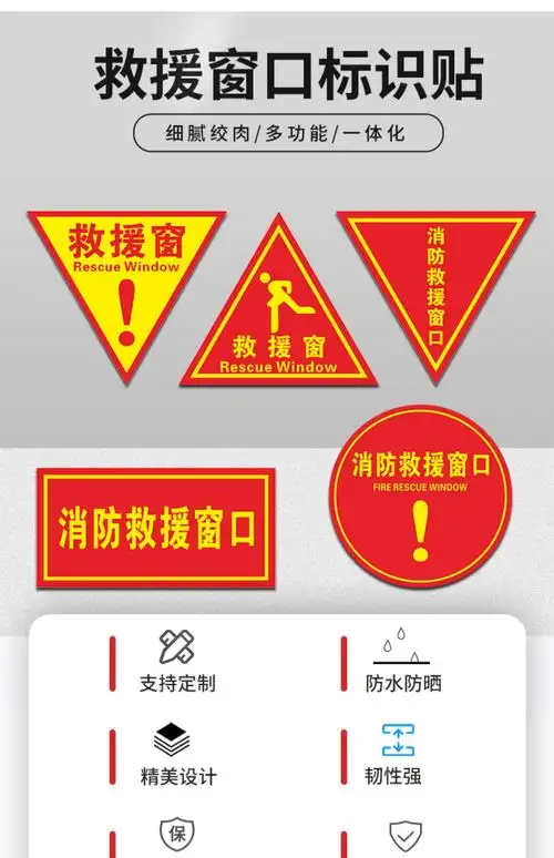 应急逃生窗紧急救援窗口消防安全警示指示牌防水自粘贴纸透明玻璃三角