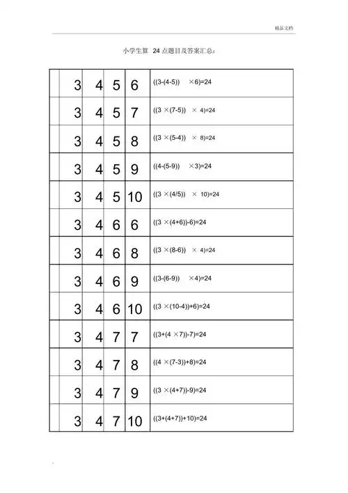 小学生算24点题目及答案汇总