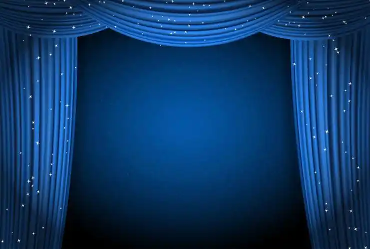 矢量舞台幕布星星背景图片-抽象矢量现代蓝色座椅和幕帘的舞台背景