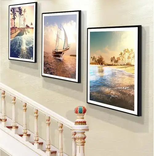 现代风装饰画现代简约楼梯装饰画无框三联挂画北欧网红壁画复式楼走廊