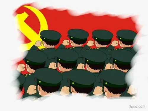 手绘插图党旗下宣誓的军人png素材透明免抠图片-动植人物