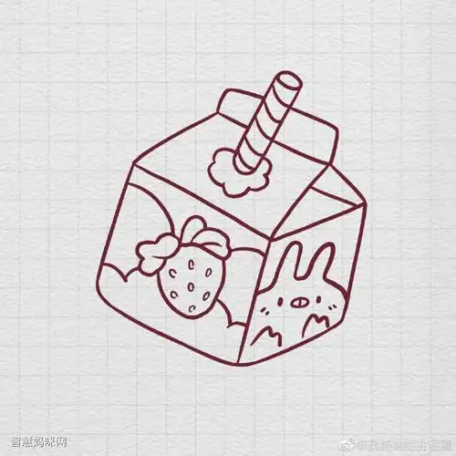 草莓味儿牛奶简笔画画法步骤