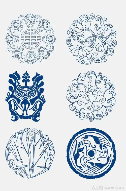 民族风青花瓷花纹图案素材设计元素素材