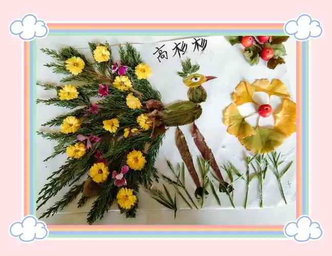 爱心园亲子树叶贴画