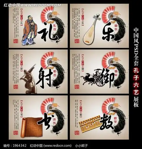 精美中国风psd全套孔子六艺展板