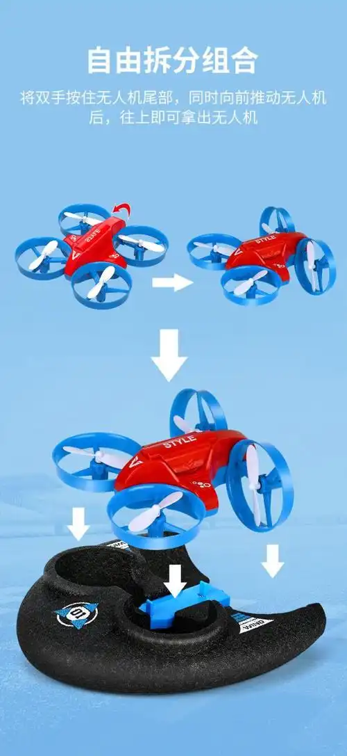 水路两栖遥控车 水陆空无人机三栖遥控车遥控高速快艇车4-12儿童电动