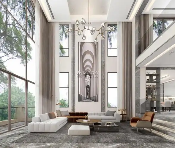 观园800平方米现代简约风格别墅户型客厅装修效果图