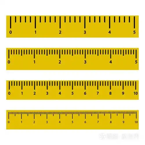 一组带有黑色刻度和数字的黄色尺子矢量插图