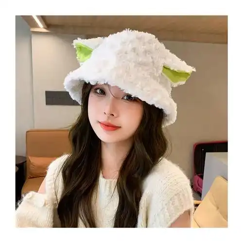 羊羔绒盆帽显脸小冬季咩咩毛绒帽子小羊帽女可爱甜美渔夫帽女韩版