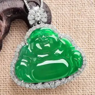 玉佛镶嵌吊坠冰种翡翠满绿佛公冰透玉佛吊坠笑佛玉坠项链【图片 价格