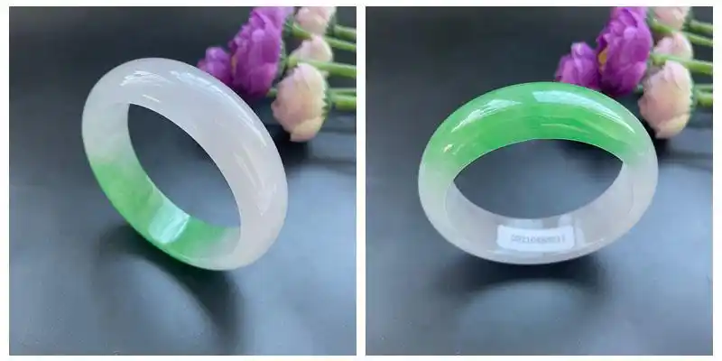 老凤祥和玉手镯手链扁条翡翠手镯飘绿正圈手镯绿冰糯种玉镯子女款 56