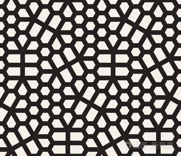 矢量无缝黑色和白色不规则六边形网格几何图案