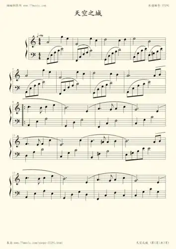 《天空之城,钢琴谱》(五线谱 钢琴曲 指法)-弹吧|蛐蛐钢琴网