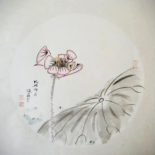 国画写意荷花团扇小品|纯艺术|绘画|李晓磊_原创作品-站酷zcool