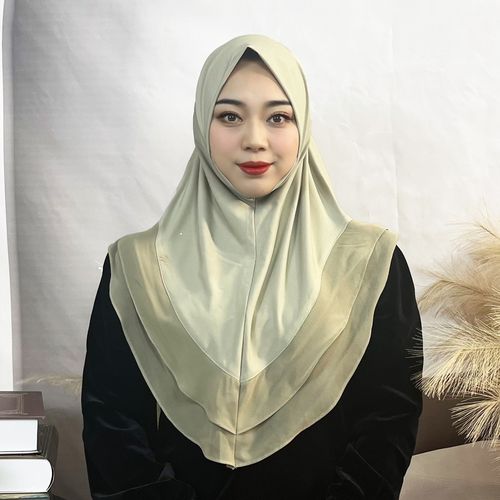 阿拉伯头套马来女士盖头头巾纯色水晶麻双层圆边雪纺头巾帽现货