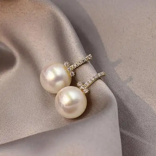 新款大珍珠耳钉马贝2022大颗巴洛克纯银女夏复古耳钉