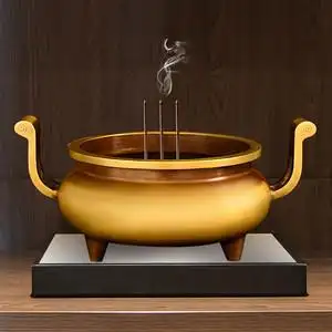 香炉2黄铜创意实心金元宝摆放供奉财神聚宝盆摆件工艺品可旋转新款乐