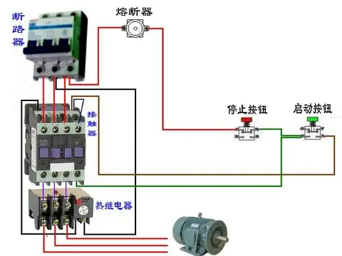 我有一个断路器和一个接触器一个热继电器和一个启动按钮和一个停止