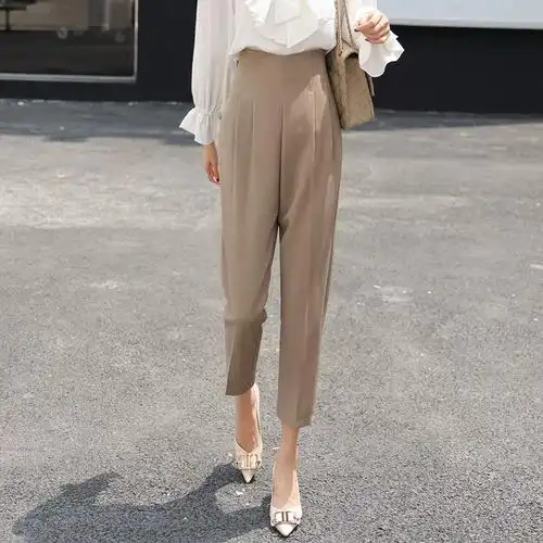 哈伦裤花苞裤子女垂坠感高腰显瘦宽松大码时尚洋气收腰遮肚烟管裤