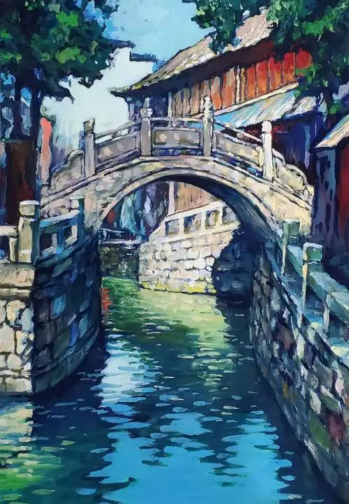 《小桥流水》水粉 28x40cm  雍志坚