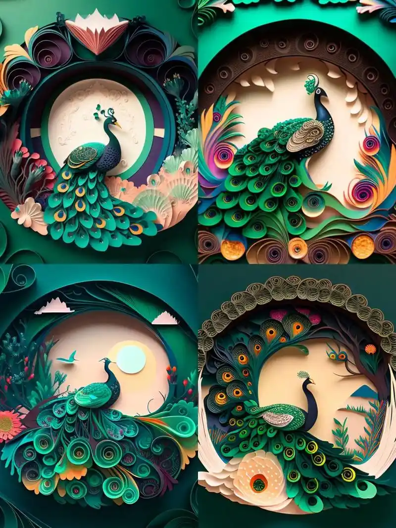 立体剪纸,工艺孔雀