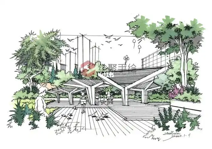 大家拿图临摹#郑州绘聚手绘  #景观设计  ##景观设计  #线稿  #手绘