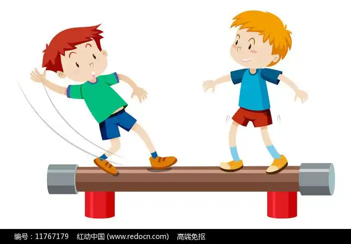 卡通走独木桥的男孩图片