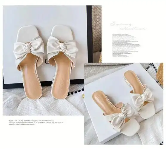 两款高级温柔的奶fufu色系蝴蝶结凉拖