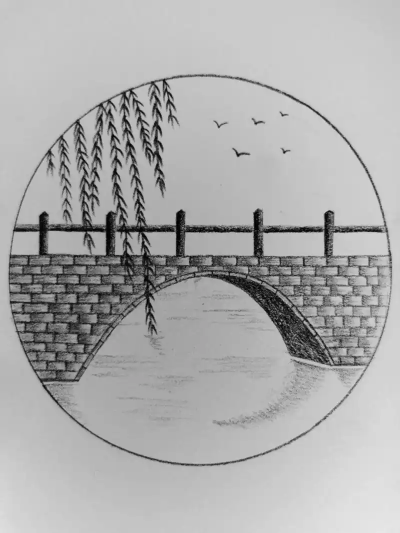 桥~铅笔画96「附过程」 假期倒计时了哦 珍惜跟家人一起的时光